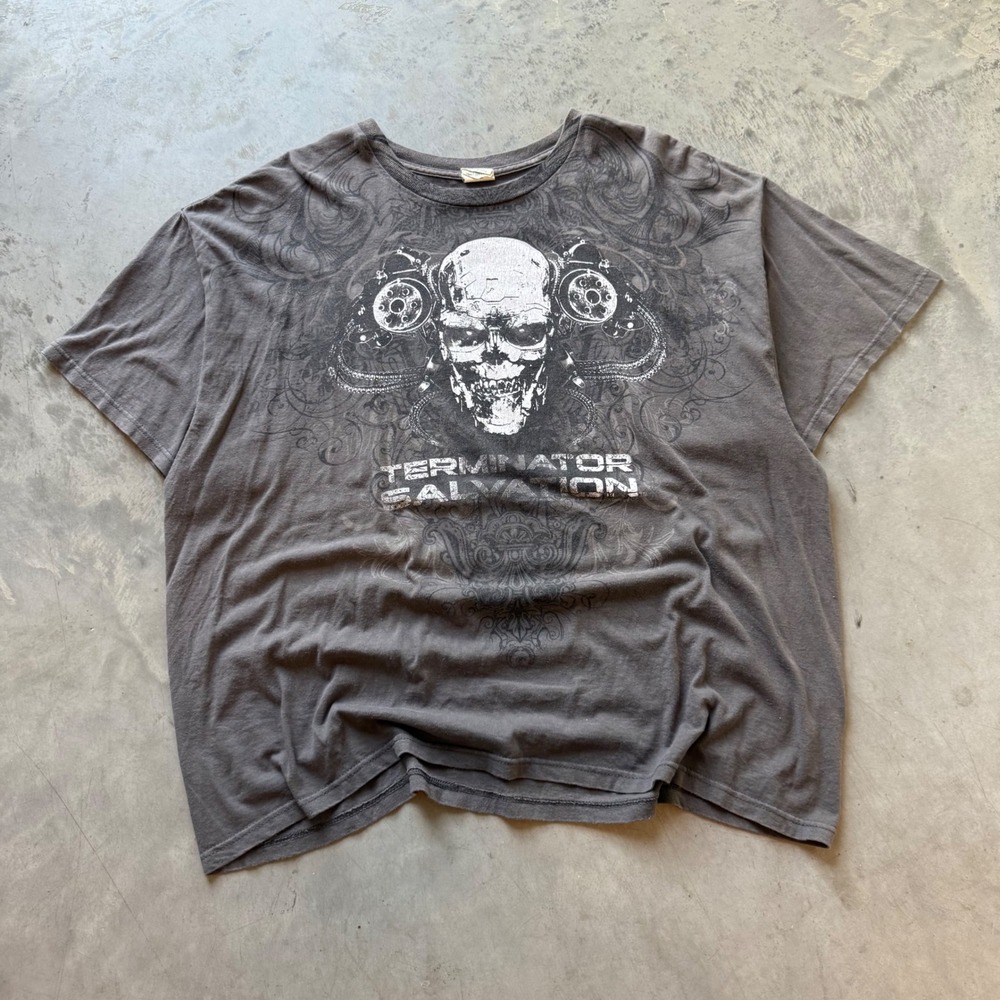 Terminator Salvation Movie Promo Graphic T-Shirt Gray Mens 2XL Skull Sci-Fi Tee